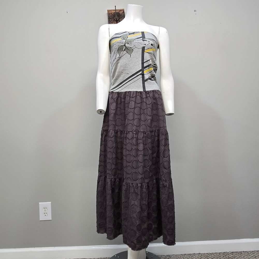 Scrapbook Originals Strapless Maxi Dress Medium Tiered Y2K‎ Boho Artsy Festival